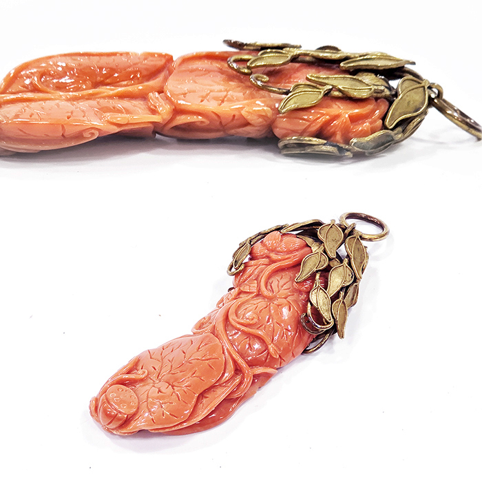 천연 통산호조각(연꽃) 목걸이