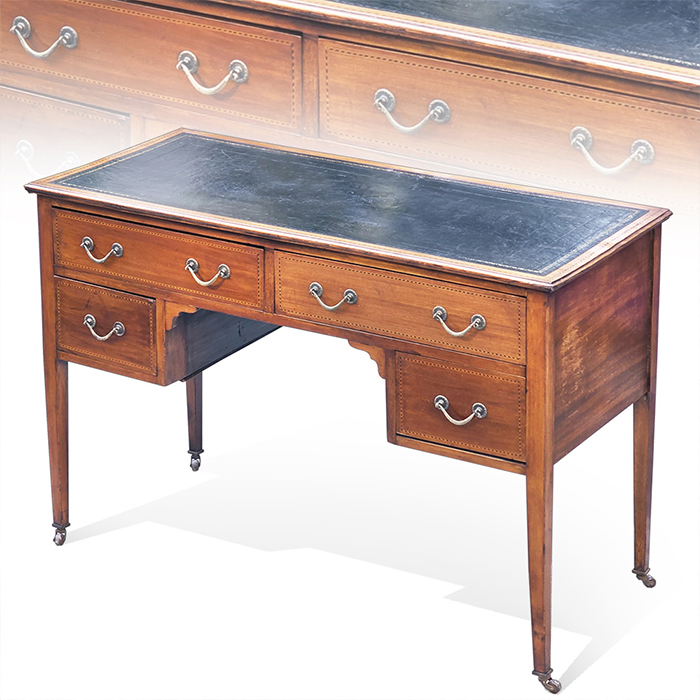 영국산 앤틱 마호가니 가죽상판 책상(트롤리)