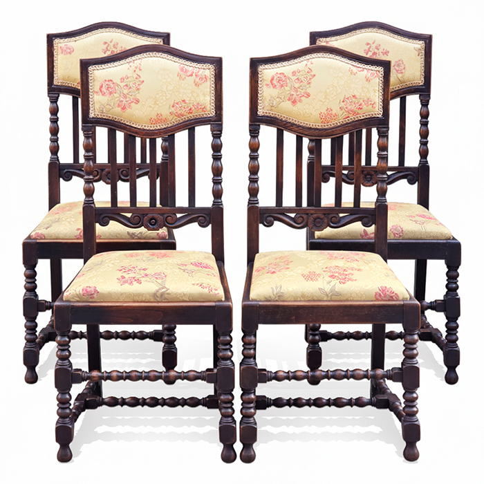 영국산 엔틱 오크 보빈렉조각 패브릭체어세트