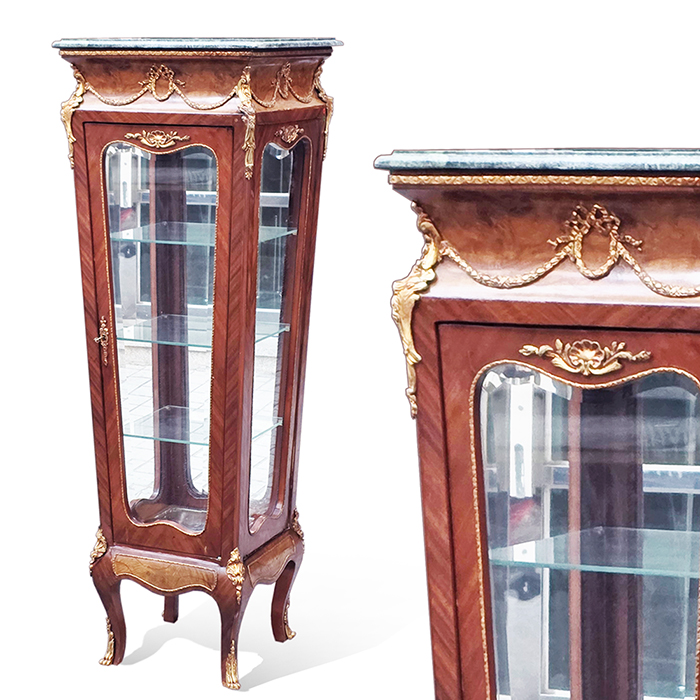 프랑스 엔틱 대리석 오물루 사면유리 기둥장식장