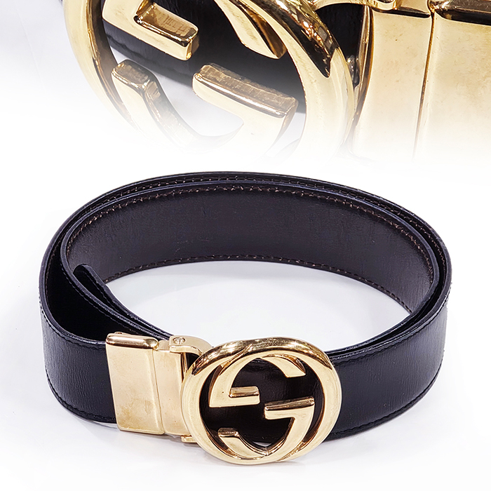 구찌 인터로킹 G버클 블랙 가죽 벨트