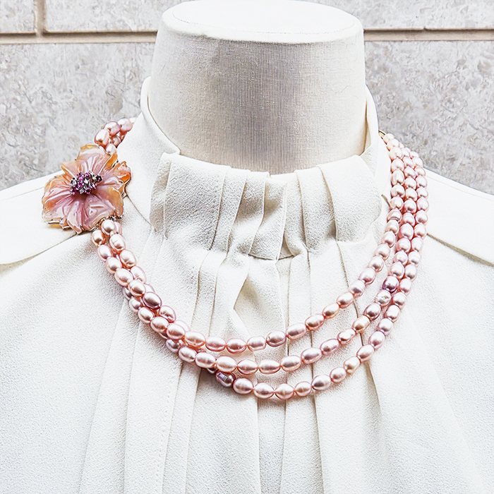 최고급 18K골드 핑크진주 다이아 루비 목걸이