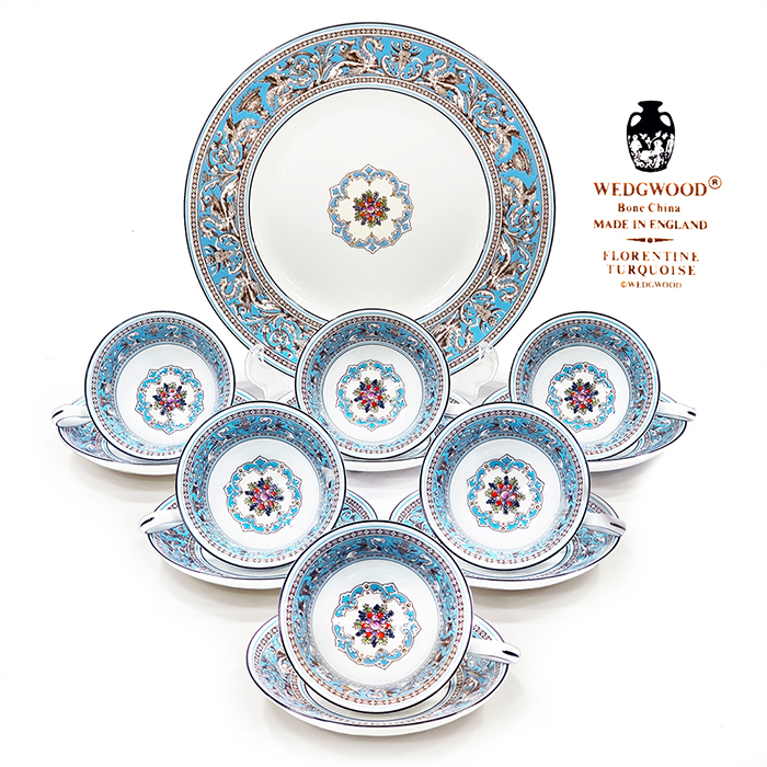 영국산 웨지우드 플로렌틴 터콰즈 찻잔,디너세트