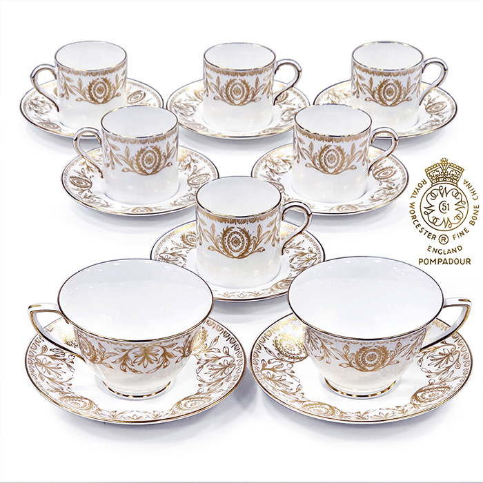 영국산 로얄우스터 pompadour 폼파두르 데미잔,찻잔세트