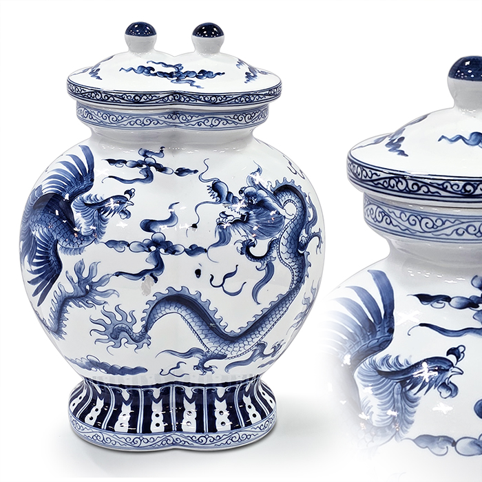 중국금문도자기 청화용봉문쌍련병 대형(35cm)