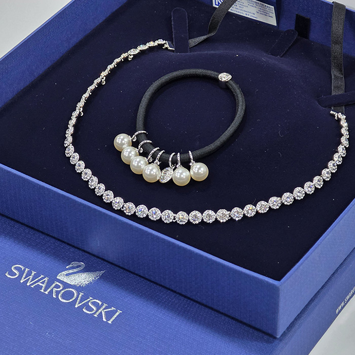 스와로브스키 목걸이+진주 팔찌세트
