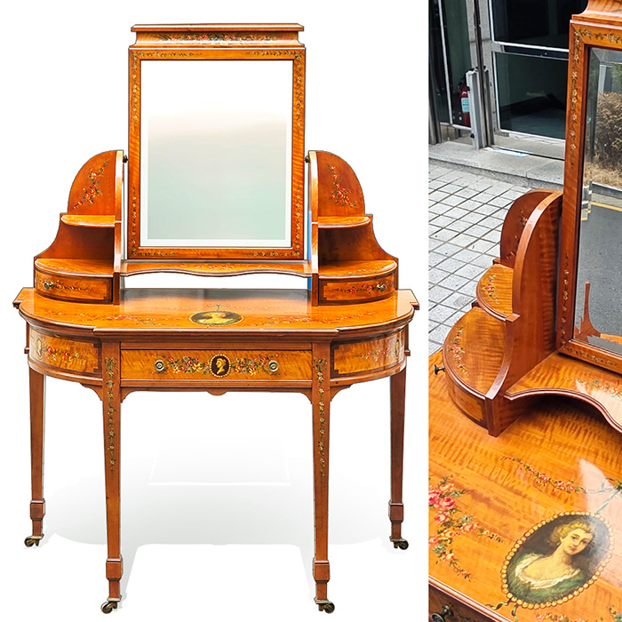 최고급 명품앤틱 새틴우드 핸드페인팅 화장대