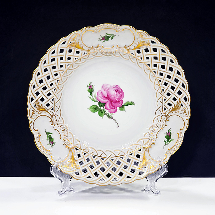 독일 마이센 핑크로즈 투각접시(24cm)