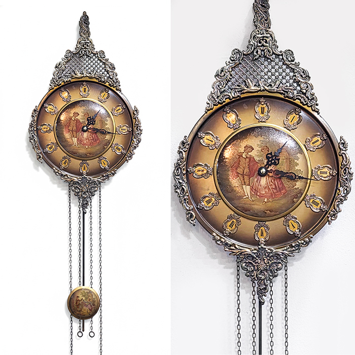 엔틱 황동 페인팅 명화여인 전자식 벽시계