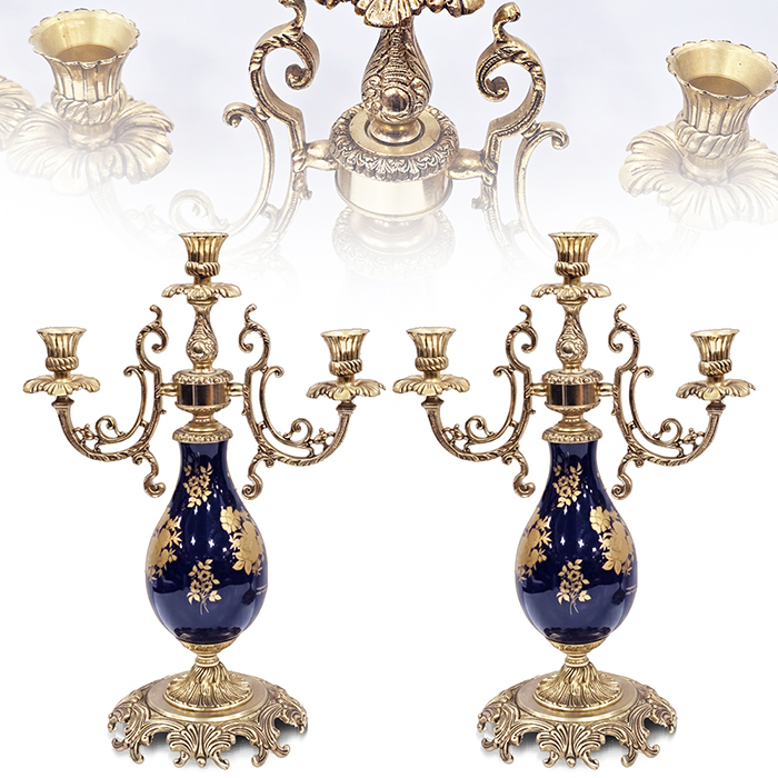 스페인 bronpor 브론포로 금장브라스 도자기 촛대세트