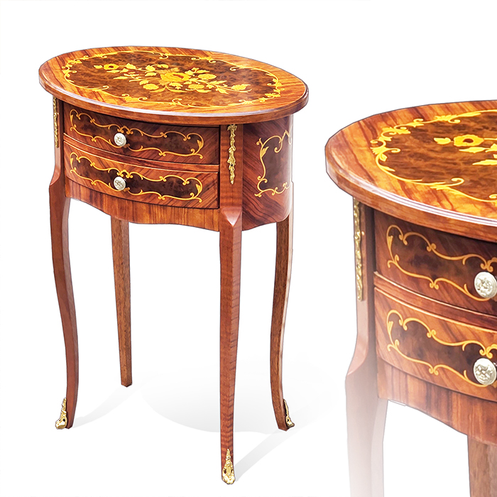 유로 상감 금장장식 오발형 2단협탁