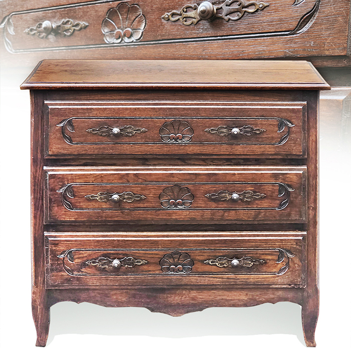 프랑스 앤틱 오크 3단 서랍장