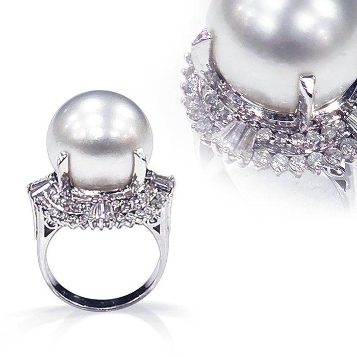 최고급 PT900 다이아 16미리 다사키진주 반지