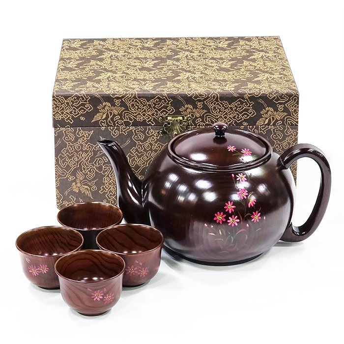 무형문화재 옷칠채화 4인 다기세트(미사용)