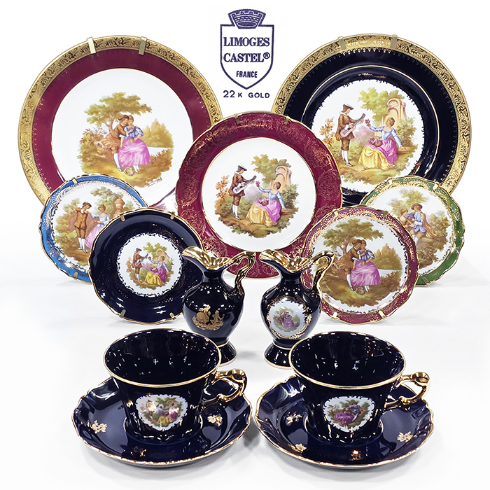 프랑스 리모주 카스텔 22K골드 접시,화병,찻잔세트