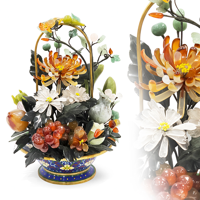 칠보황동 옥돌조각 꽃바구니