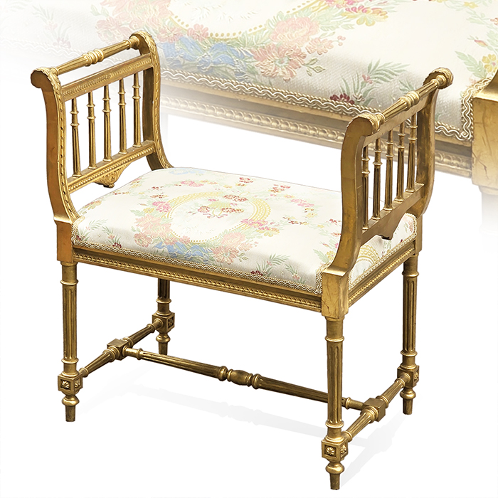 프랑스산 앤틱 길트 패브릭 베드벤치