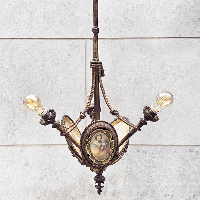 프랑스 앤틱 브론즈 명화세이드 샹들리에 6구