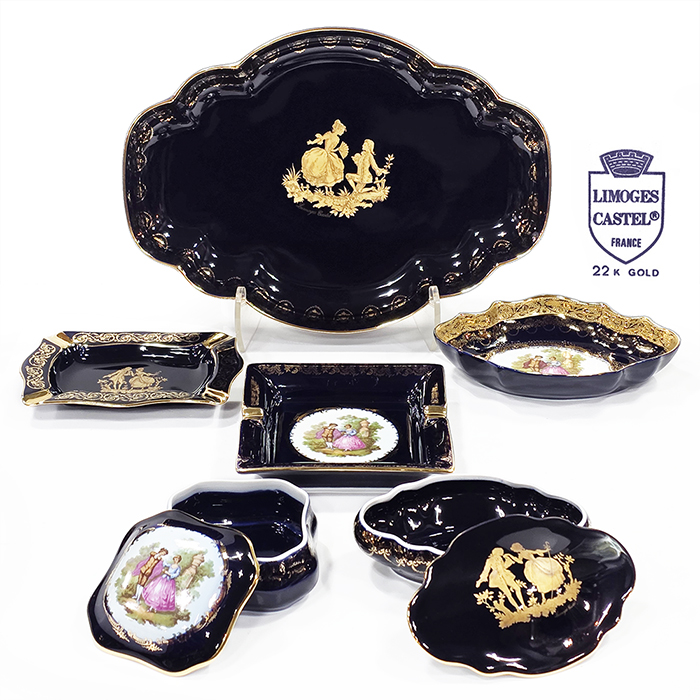 프랑스 리모주 카스텔 22k골드 트레이,함,소품세트