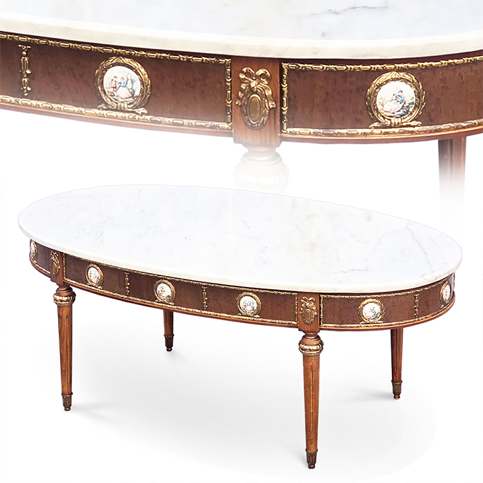 스페인산 무아르바 타원형 대리석 명화 테이블