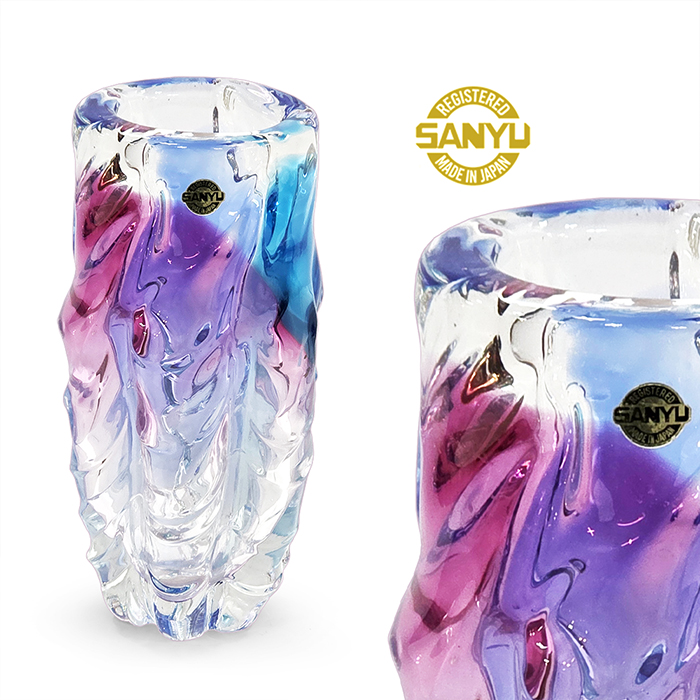 일본 SANYU 산유 레인보우 글라스 화병