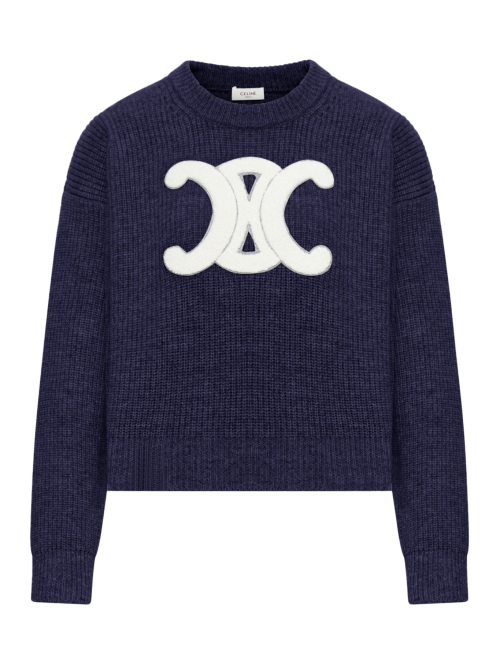 셀린느 25FW 여성 트리옹프 네이비 리브 울 니트 스웨터 RY0GS423P 07MR