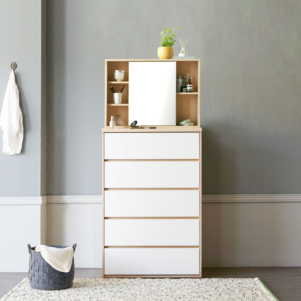 글로시 830 5단 서랍장+슬라이딩 수납거울 화장대