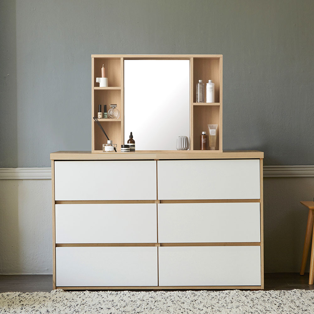 글로시 빅와이드1200 3단 서랍장+수납거울 화장대