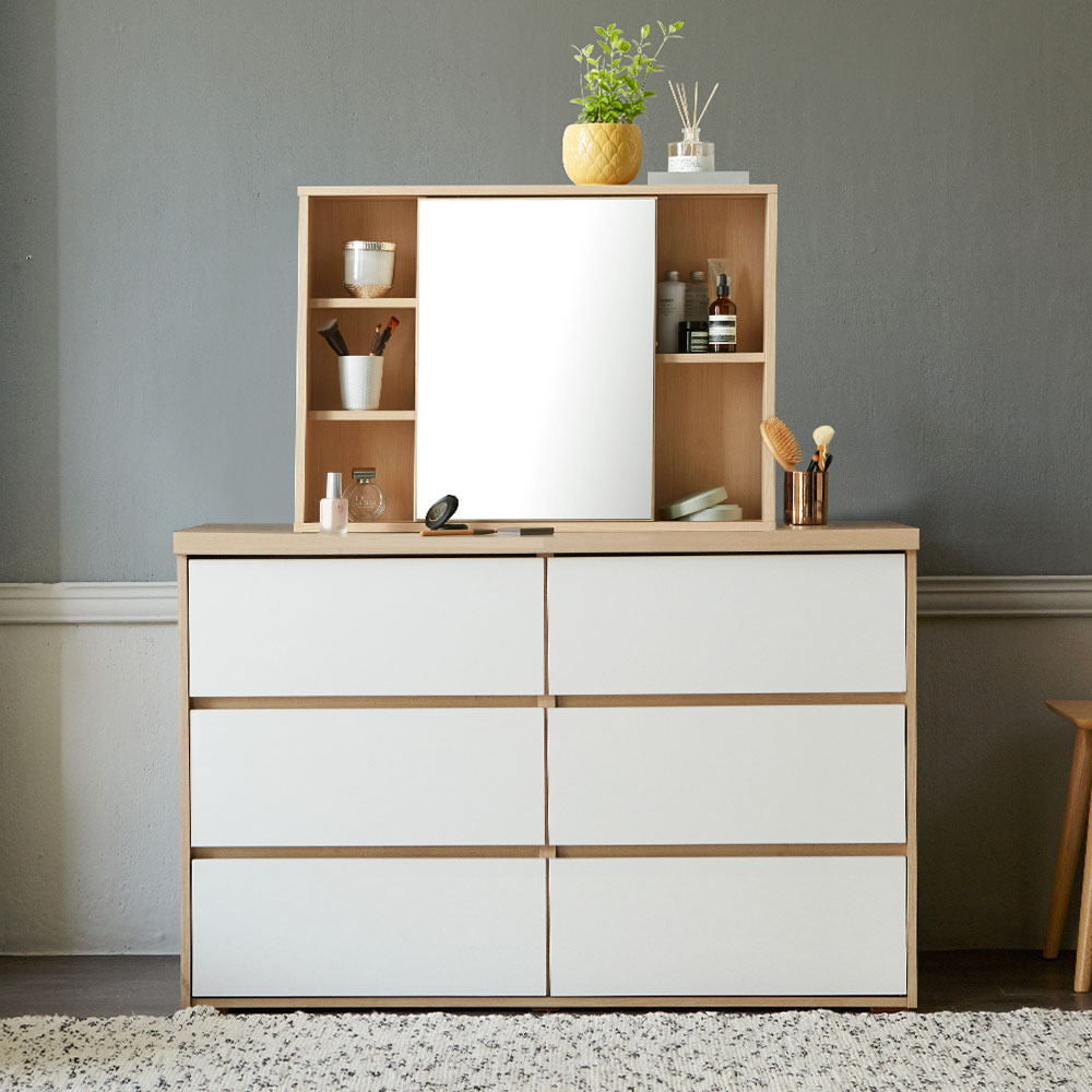 글로시 1200 3단 서랍장+슬라이딩 수납거울 화장대