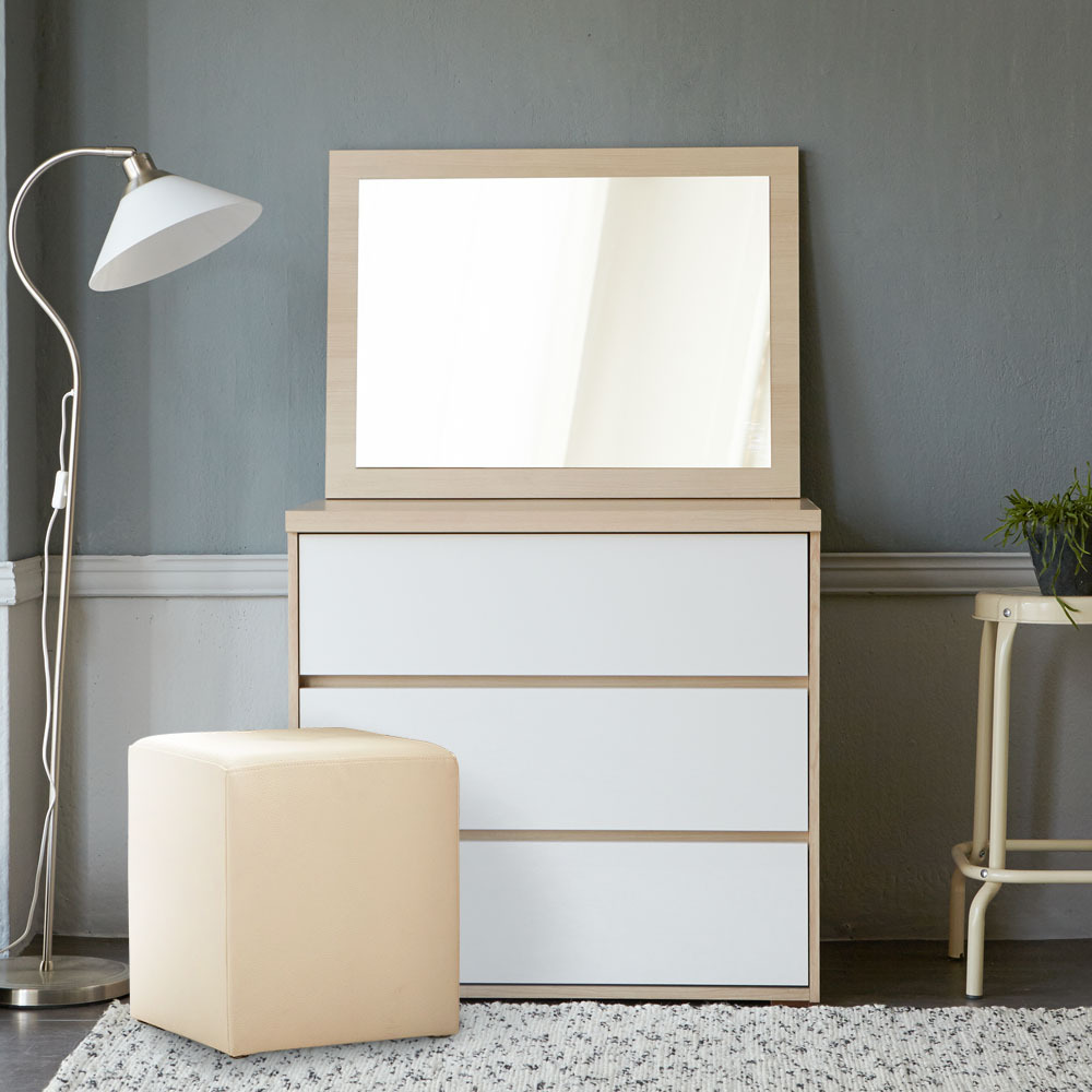 글로시 830 3단 서랍장+일반거울+스툴 화장대 세트