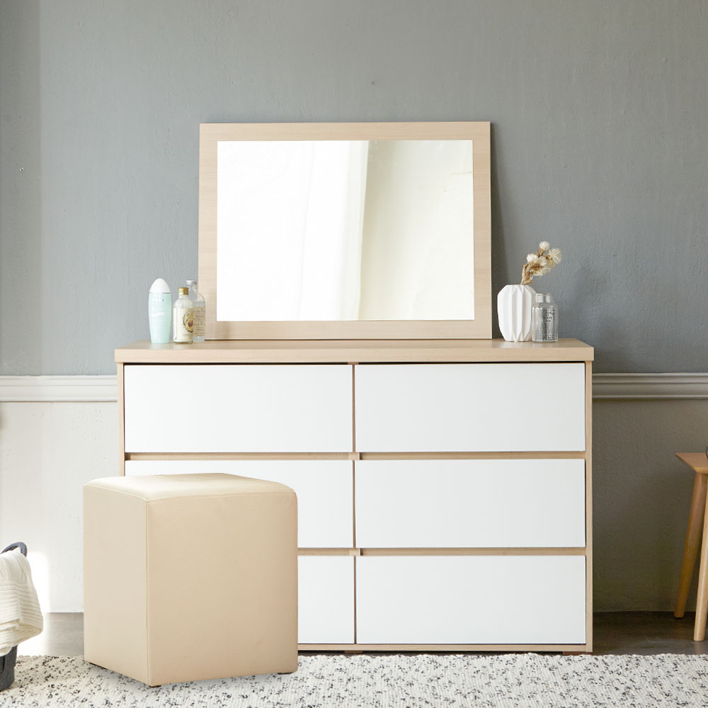 글로시 1200 3단 서랍장+일반거울+스툴 화장대 세트