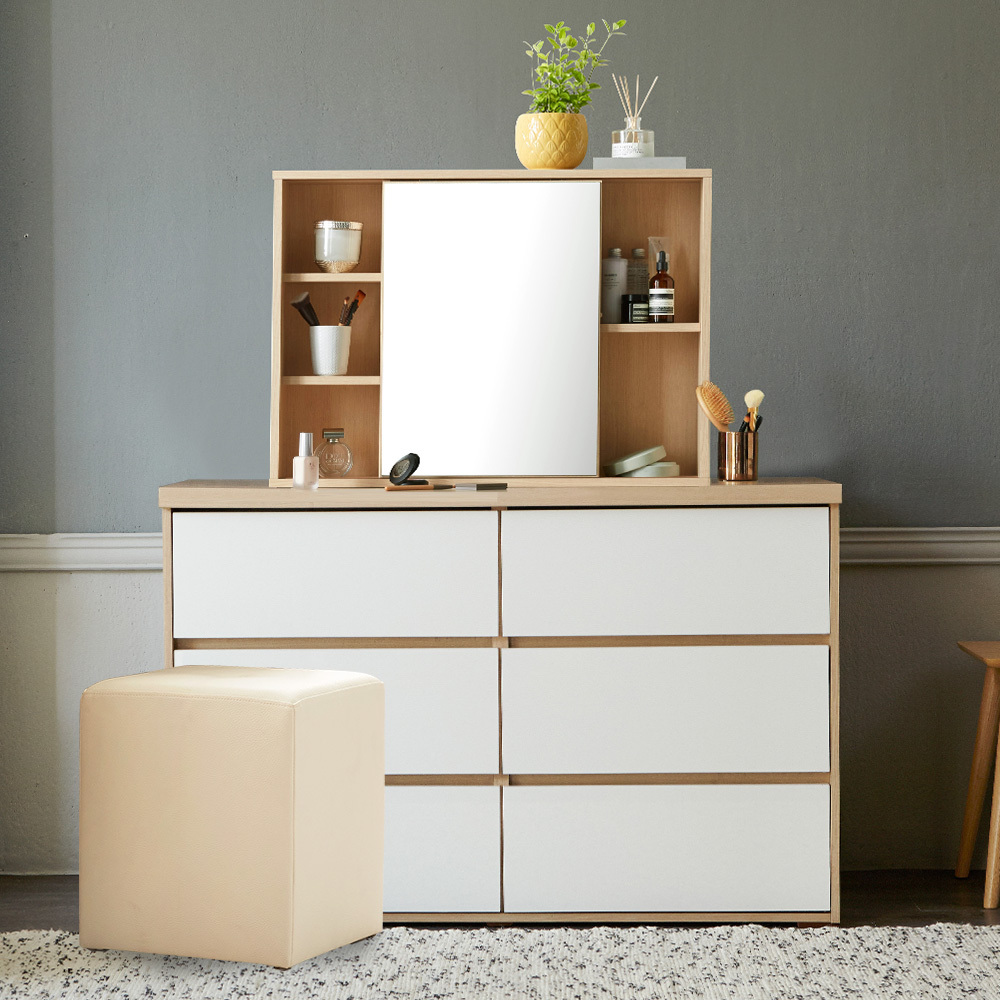 글로시 12003단 서랍장+슬라이딩거울+스툴 화장대세트