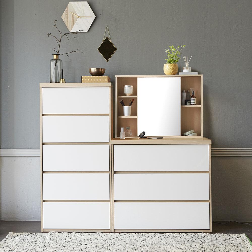 글로시 서랍장 600 5단+830 3단+슬라이딩거울 화장대