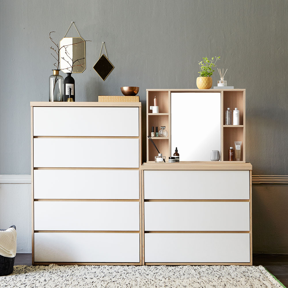 글로시 서랍장 830 5단+830 3단+수납거울 화장대