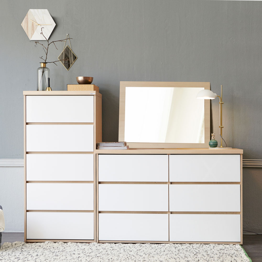 글로시 서랍장 600 5단+1200 3단+거울 화장대