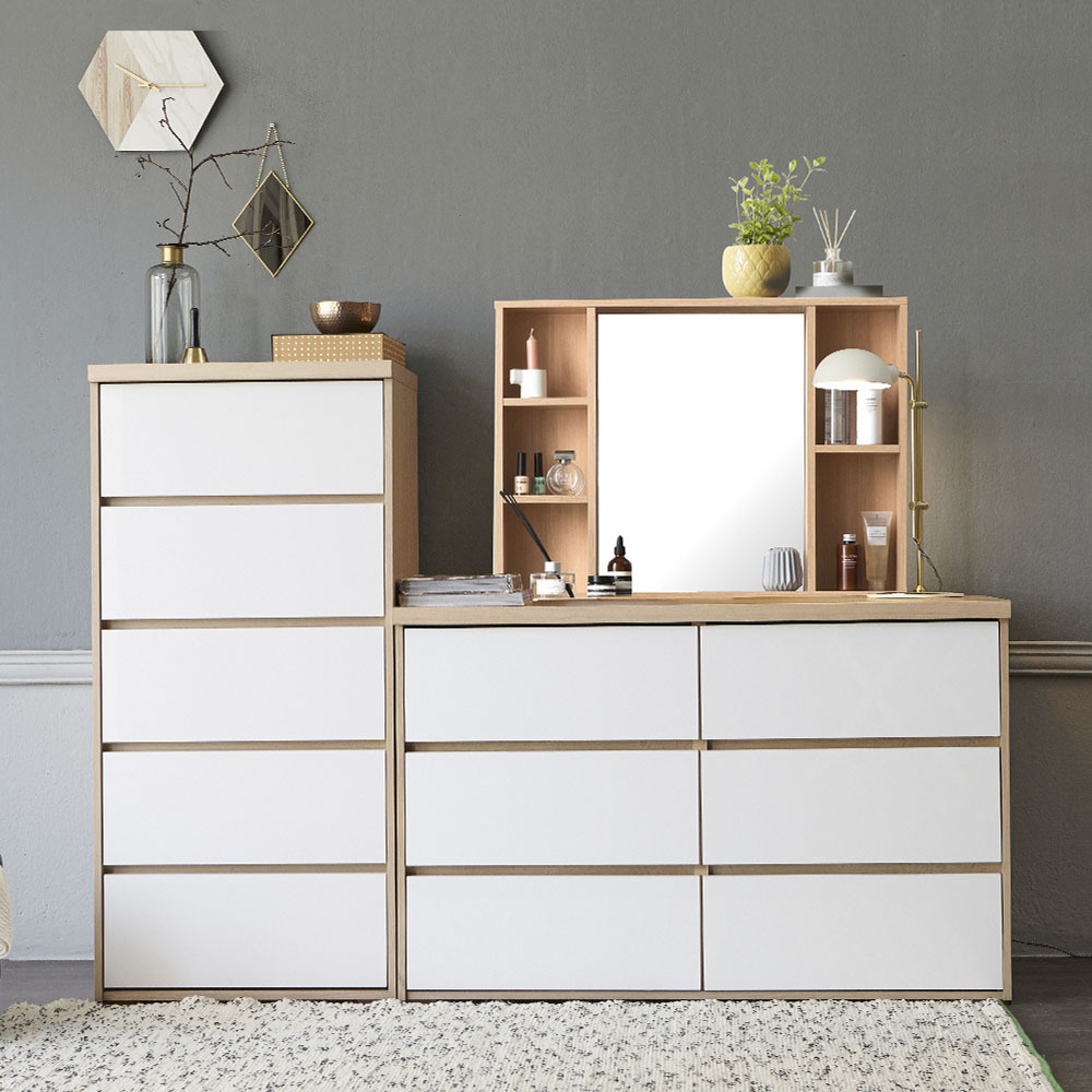 글로시 서랍장 600 5단+1200 3단+수납거울 화장대