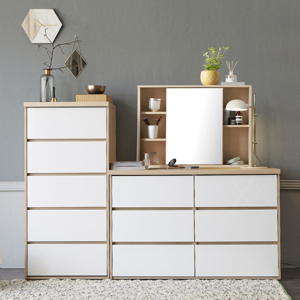 글로시 서랍장 600 5단+1200 3단+슬라이딩거울 화장대