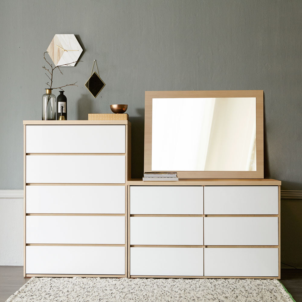 글로시 서랍장 830 5단+1200 3단+거울 화장대