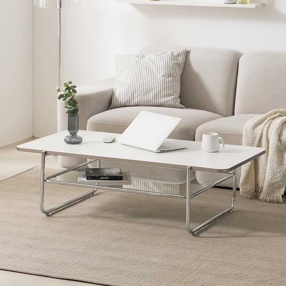 누벨 1200 사각 스틸 2단 미드센추리 소파 테이블