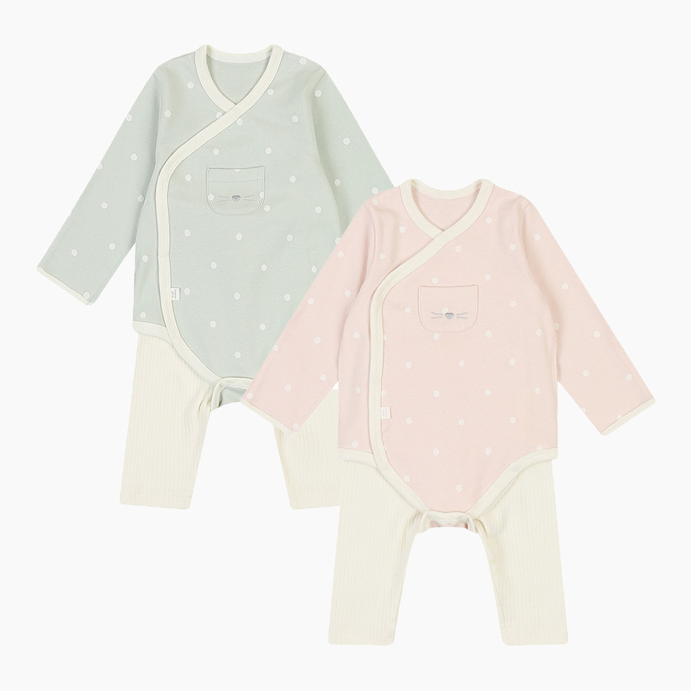 [해피랜드] 폴도트 배내슈트 SET HY5101P7