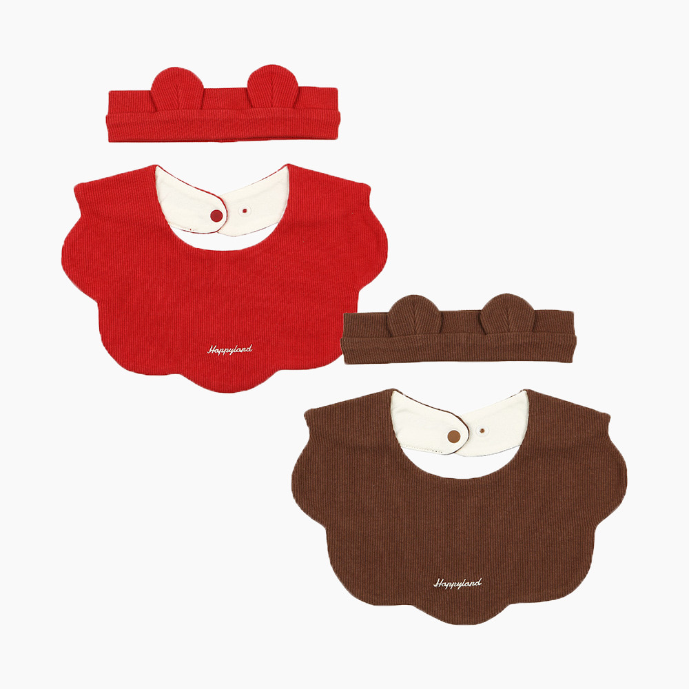 [해피랜드] 베어돌 헤어밴드 턱받이 세트 HY7111P2