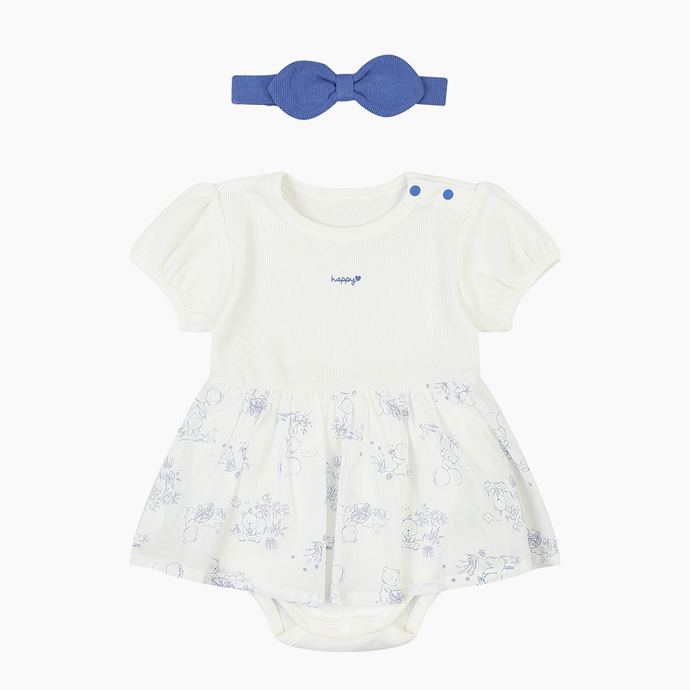 [해피랜드] 프린 배내슈트 헤어밴드 세트 HZ310204