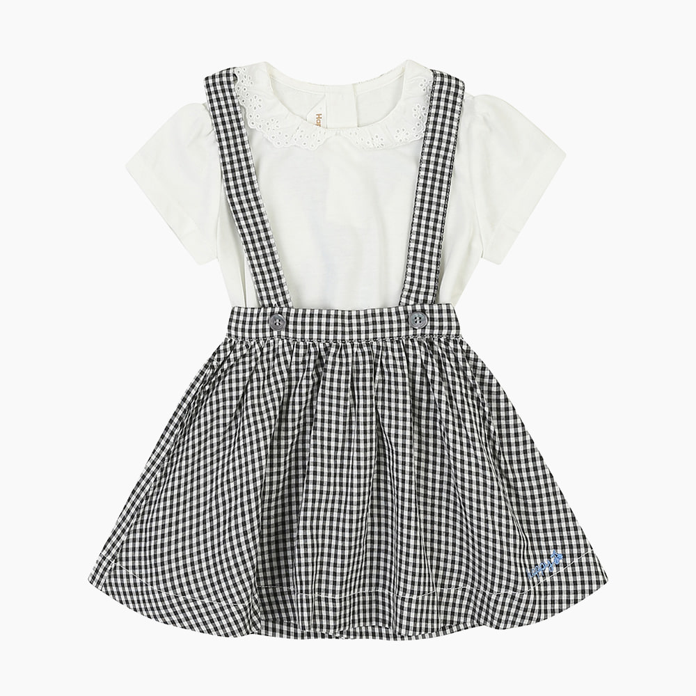 [해피랜드] 코코 멜빵 스커트 티셔츠 세트 HZ325203