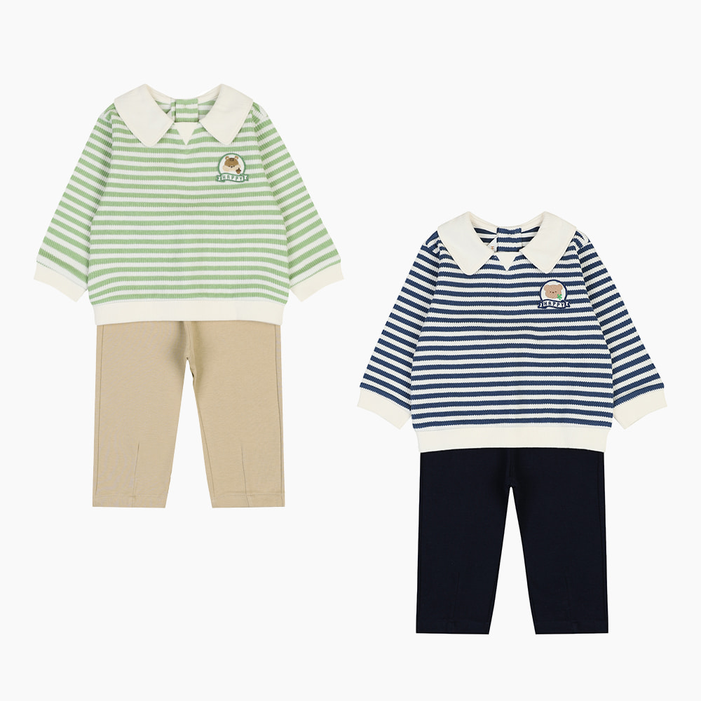 [해피랜드] 크럼블 스트라이프 카라 상하 HZ521202