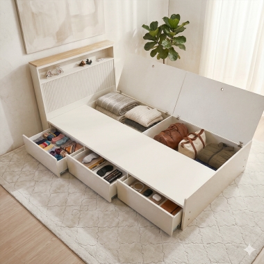 마틴 화이트 슈퍼싱글 수납 침대프레임