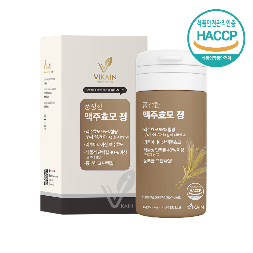 비카인 풍성한 동결건조 맥주효모 정 고순도 고단백질 베타글루칸 600mg x 60정 (소비기한 26.06.03)
