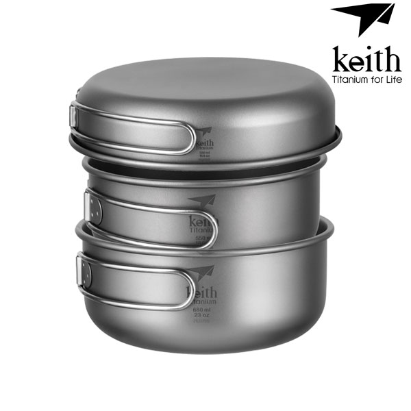 키이스 KE 3-Piece Titanium Pot and Pan Cook Set_Ti6053