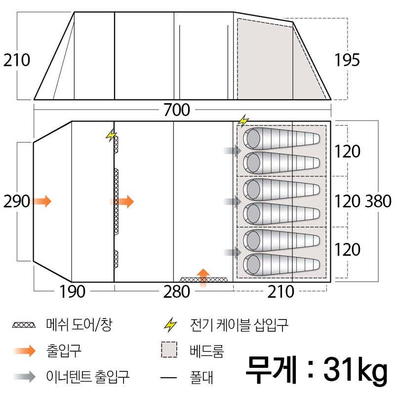 반고 리스모어 TC 600XL 클라우드 그레이 면혼방 텐트 세트