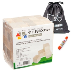 샘통 쌓기나무 2cm 100p(자작) 주머니 목공풀 포함