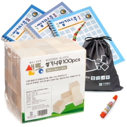 샘통 쌓기나무 2cm 100p(자작)와 교재3권 주머니 목공풀 포함
